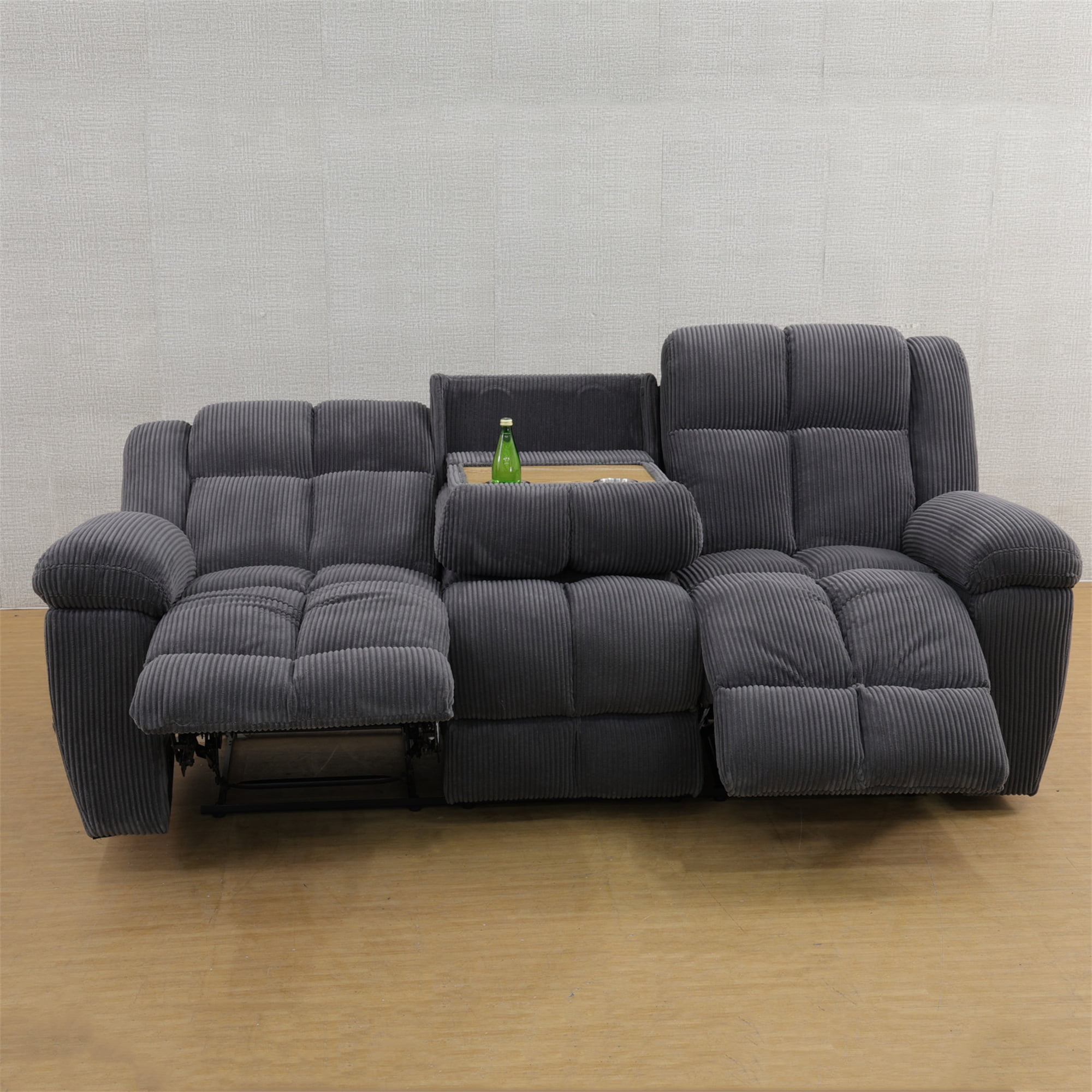 Aukfa 3 Seat Recliner with Flip Backrest Cupholder, Home Theater Seating, Gray