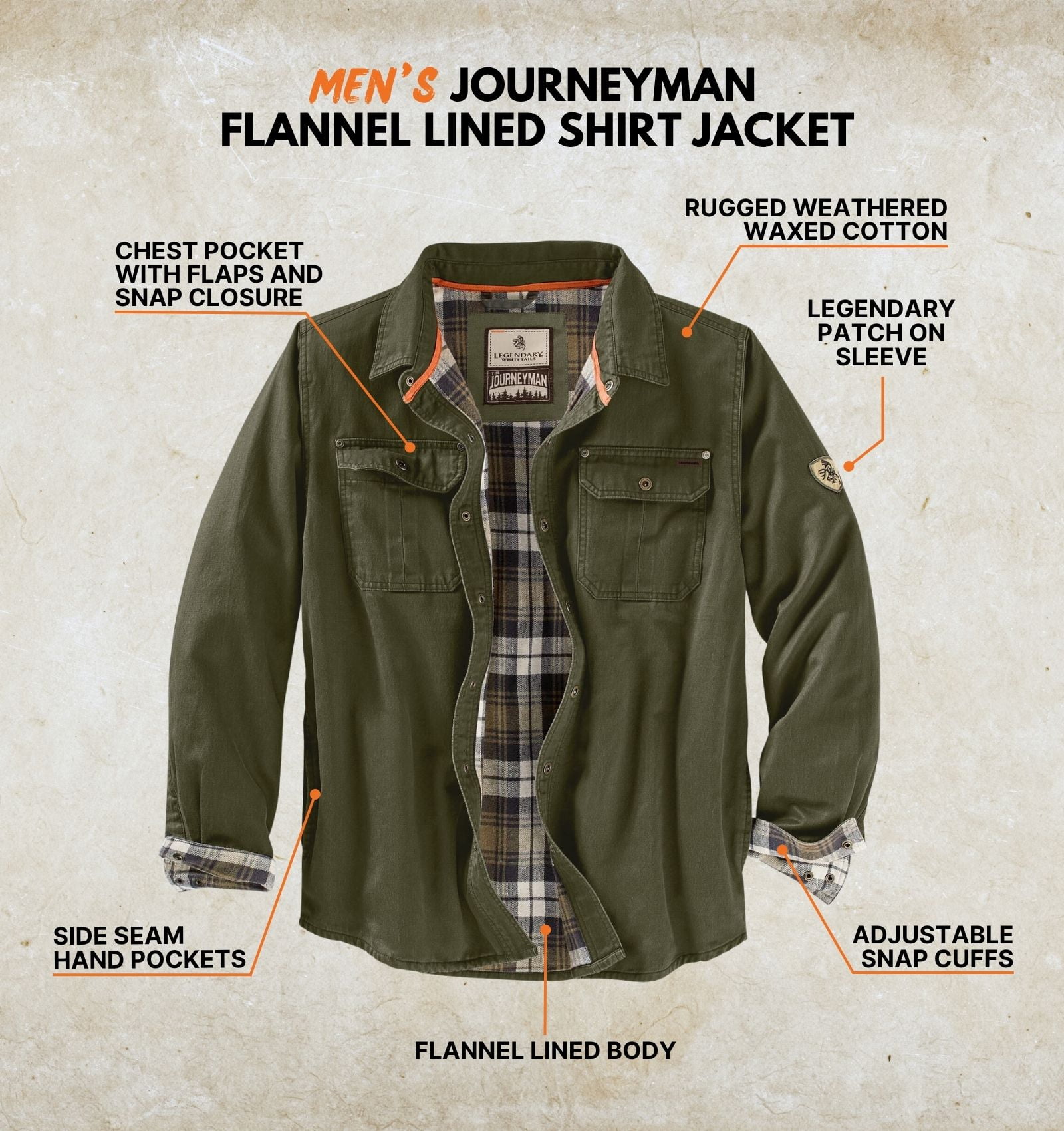 Legendary Whitetails Men's Journeyman Flannel Lined Shirt Jacket