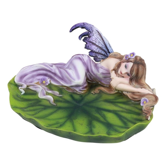 Ebros Under The Starry Night Lavender Fairy Sleeping On Lily Pad Soap Dish Figurine Jewelry Dish Plate Vanity Decor 6.75" Long Fantasy Faerie Statue