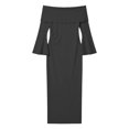 thumbnail image 2 of YMNXA Women's Maternity Dress Long Sleeve Off Shoulder Solid Color Elegant Stretchy Maxi Pregnant Dresses For Photography,Black,L, 2 of 5