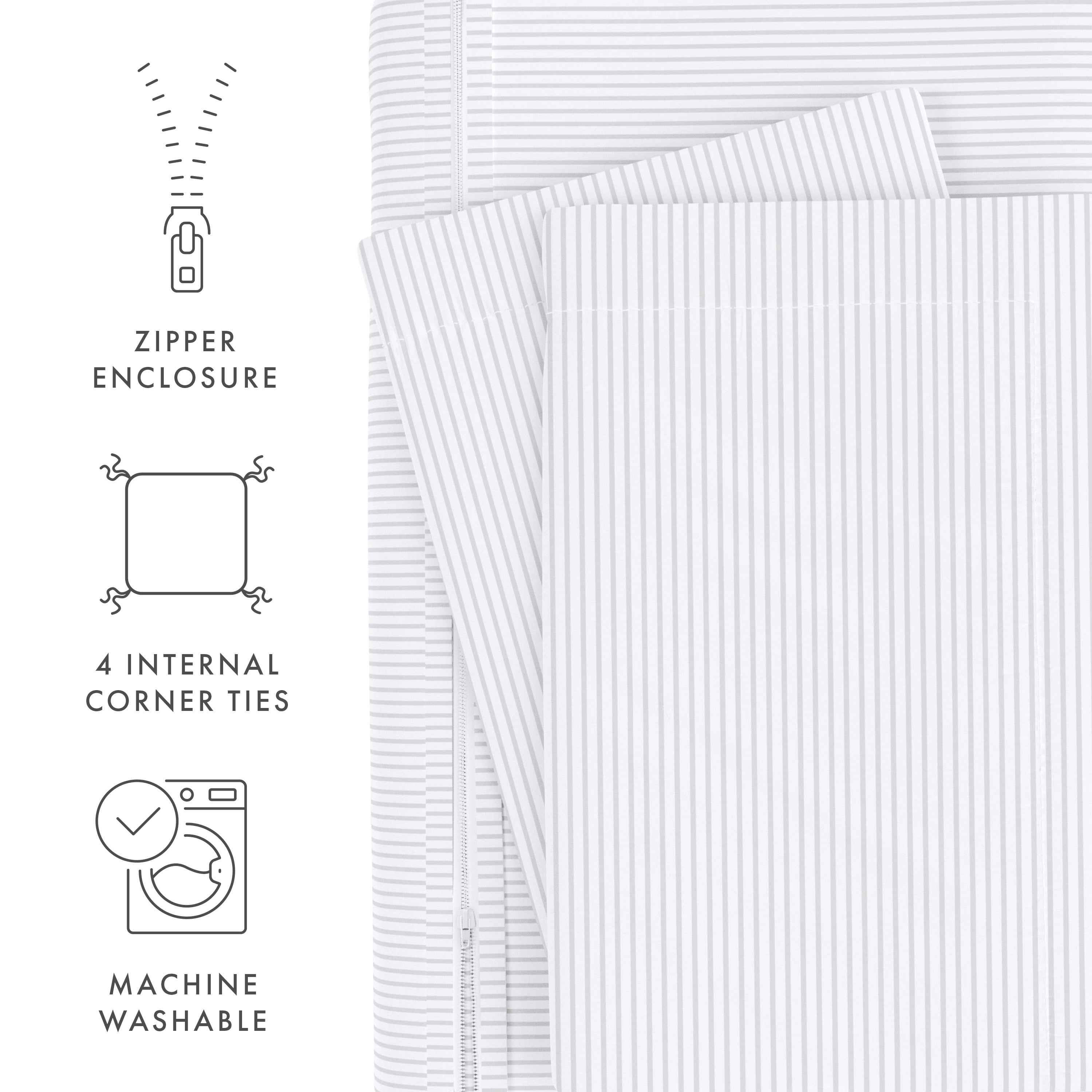 Noble Linens Light Gray PinStriped Pattern Duvet Set 2-Piece Duvet Cover Set, Twin/TwinXL