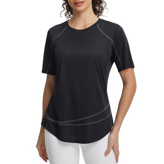 baleaf Women's Short Sleeve Sun Shirt UPF 50  Quick Dry Workout Tops Lightweight UV Protection Shitrs Hiking Running Athletic Black L