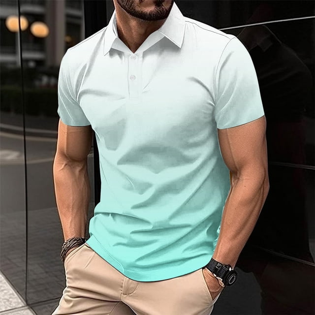 Chemises pour Hommes, T-Shirt Décontracté à Manches Courtes Imprimé Col Rabattu Boutons Fente Latérale