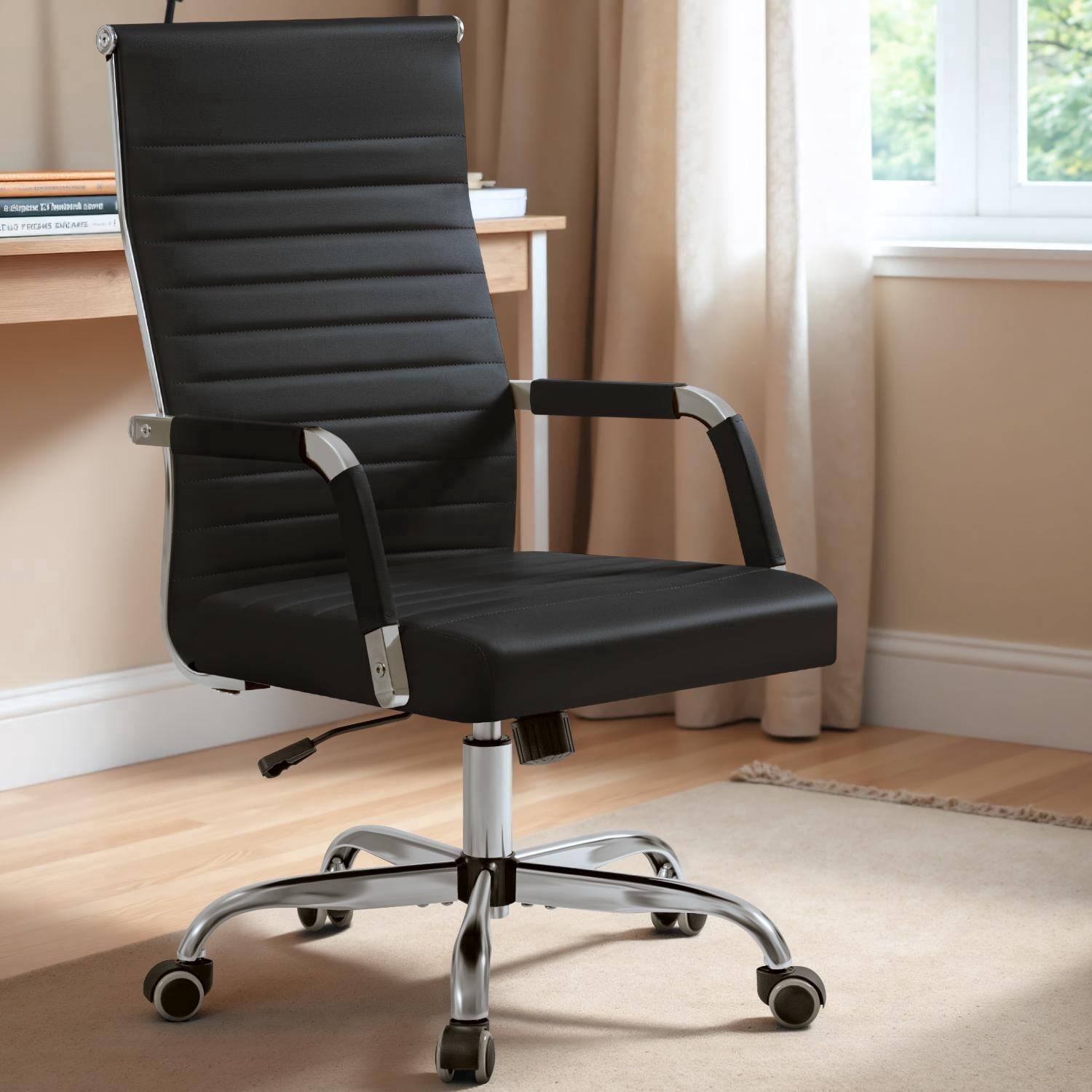 Lacoo Mid-Back Faux Leather Office Desk Chair Executive Conference Task Chair with Arms, Black
