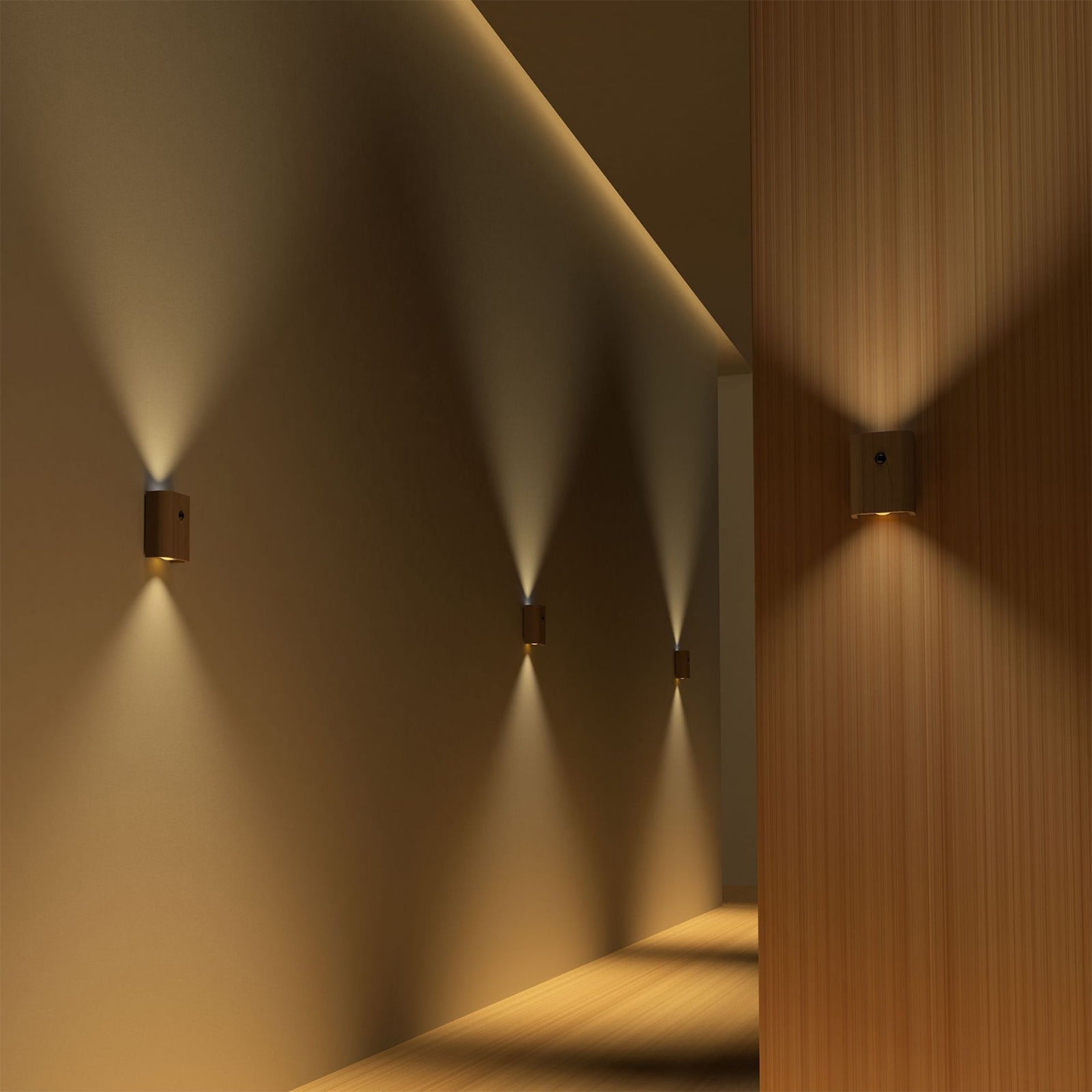 TaTaai 3Pcs Wooden Motion Sensor Step Lights Indoor, Intelligent Wall Lamp Rechargeable LED Night Lighting for Stairs Hallway