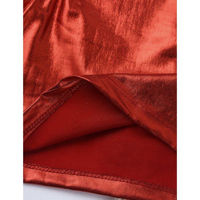 Sinleey Costume de Danse de Rue Jazz Métallique pour Filles Enfants Crop Top Brillant pour Spectacle Fête Performance sur Scène Rouge 16
