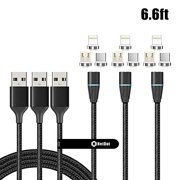 NetDotbasics Gen 12 3in1 Magnetic Fast Charging Cable & Data Sync Compatible Micro USB, USB-C and i-Devices (6.6ft/3 Pack Black)
