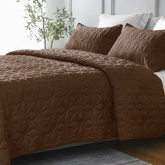 Whale Flotilla Quilt Set King Size, Soft Microfiber Lightweight Bedspread Coverlet Bed Cover (Star Pattern) for All Seasons, Brown, 3 Pieces (Includes 1 Quilt, 2 Shams)