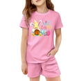 thumbnail image 4 of Easter Outfits Set Two Piece for Girls Bunny Print Short Sleeve T-Shirt and Shorts Set Kids Summer Soft Loungewear Clothes Set Pink 9-10 Y, 4 of 4
