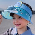 thumbnail image 5 of Xinwanna Cartoon Kids Sun Visor Hat with USB Charging Fan UPF50+ Summer Beach Cooling Hat Outdoor Empty Top Wide Brim Sunhat for Boys Girls 3-10Y (Pink), 5 of 13