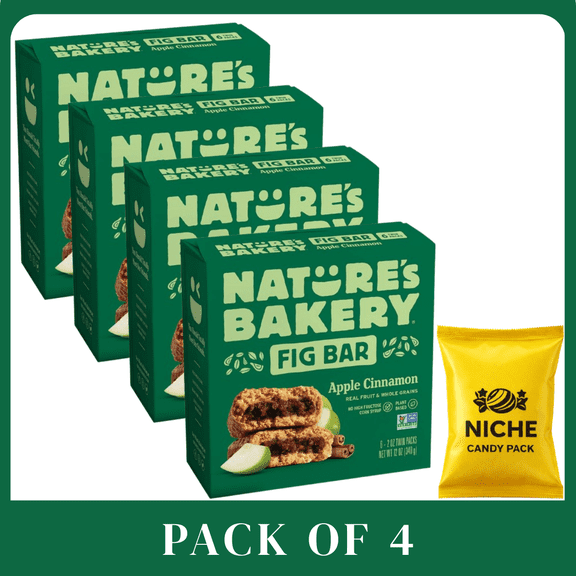 Nature's Bakery Apple Cinnamon Fig Bars, 6 Count, Pack of 4-with candy pack