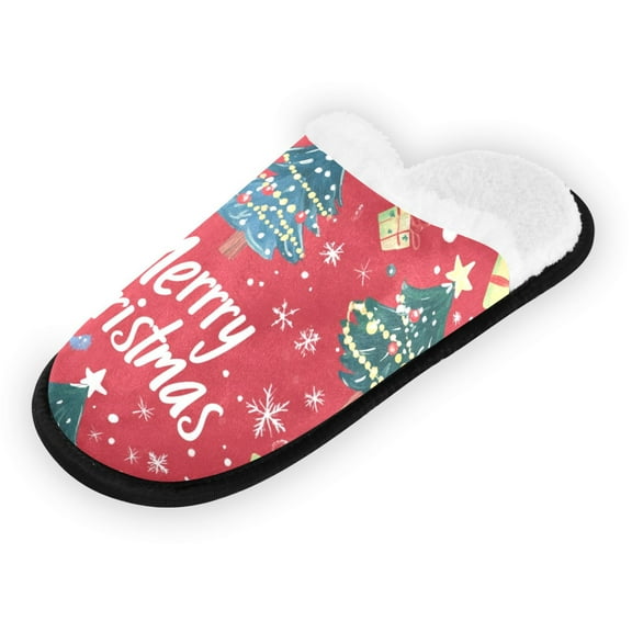 Women's Men's Slippers, Non-Slip Travel Unisex Fleece House Shoes Christmas Tree