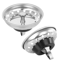 2 Pack - Kitchen Sink Strainer and Stopper Combo Basket Replacement for Standard 3-1/4 inch Drain, Stainless Steel Basket with Plastic Knob, Rubber Stopper Bottom