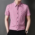 thumbnail image 4 of IWRICH Men's Striped Short Sleeve Dress Shirts Button down Classic Shirt Regular Fit Business Shirt for Summer Red XL, 4 of 6
