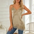 thumbnail image 2 of COMVALUE Lace Trim Camisole Tops for Women Layering Asymmetrical Patchwork Cami Spaghetti Strap Tank (Dark Gray, S), 2 of 9