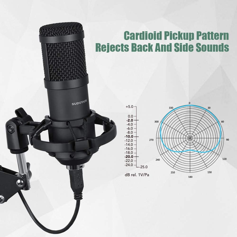 USB Streaming Podcast PC Microphone, SUDOTACK professional 192KHZ/24Bit  Studio Cardioid Condenser Mic Kit with sound card Boom Arm Shock Mount Pop  Filter, for Skype YouTuber Karaoke Gaming Recording - Walmart.com