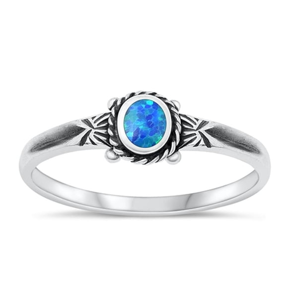 CHOOSE YOUR COLOR Chic Blue Simulated Opal Bali Ring .925 Sterling Silver Band CZ Female Size 7