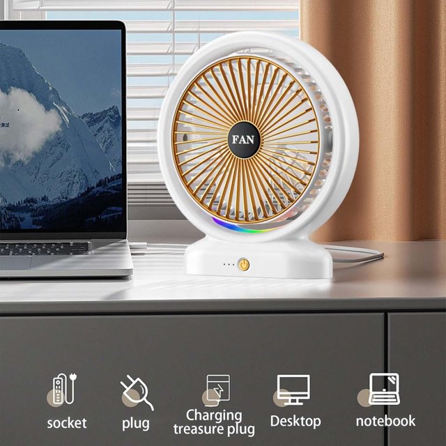 VENTILADOR CON 3 VELOCIDADES Y LUZ LED DE ESCRITORIO/MESA/ RECARGABLE