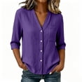 thumbnail image 4 of Edvintorg Womens Button Down Shirt Cotton Lightweight 3/4 Sleeve V Neck Casual Loose Top Womens Clothing Purple XXL, 4 of 9