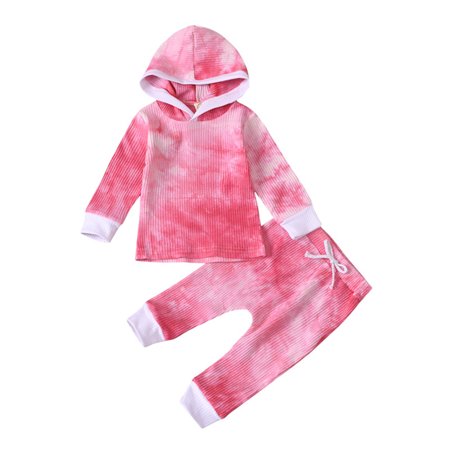 

Honeeladyy Winter Coats Fashion Children s Long Sleeve Tie-Dyed Hooded Sweatshirt Two Piece Suit Pink Discount