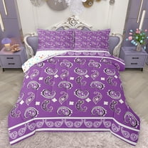 Homewish Retro Flower Paisley Bedding Comforter Set,Boho Bohemain Style Twin Comforter Sets,Purple Floral Bedding Set For Men Women,Microfiber Bedroom Decor Reversible,2pcs