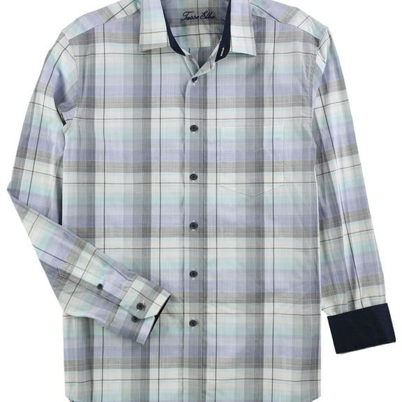 Tasso Elba Mens Cotton Button Up Shirt, Blue, Small