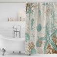thumbnail image 4 of Aqua Coastal Starfish Waterproof Fabric Shower Curtain,Farmhouse Nautical Seahorse Coral Waterproof Fabric Shower Curtain for Bathroom Curtains Bathtubs Shower Curtains with 12 Hooks Extra Long 72x84, 4 of 8