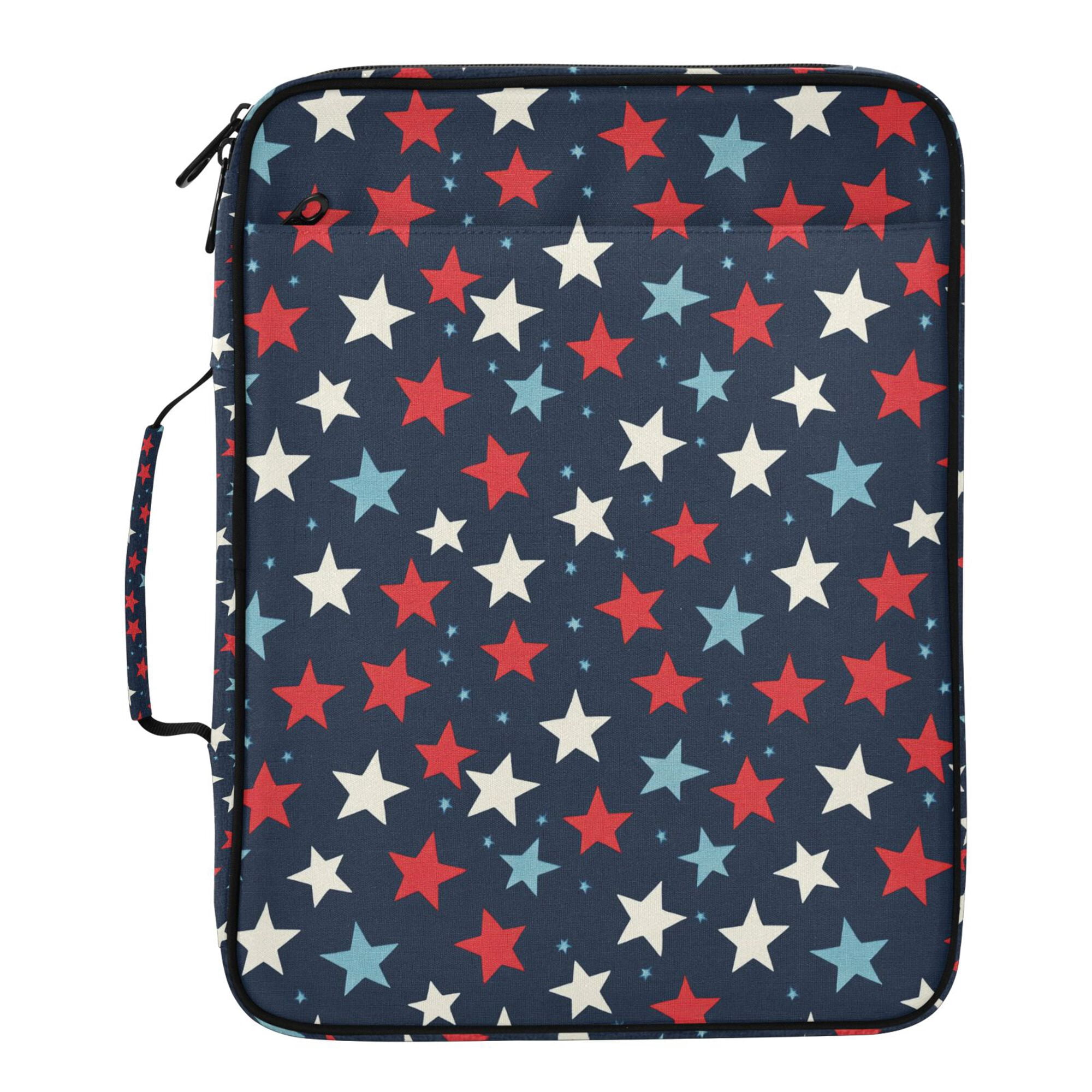 FORMRS Accordion File Folder A4 Size 7-Pocket Expanding Document Organizer Bag with 3 Ring Binder, Red White Stars
