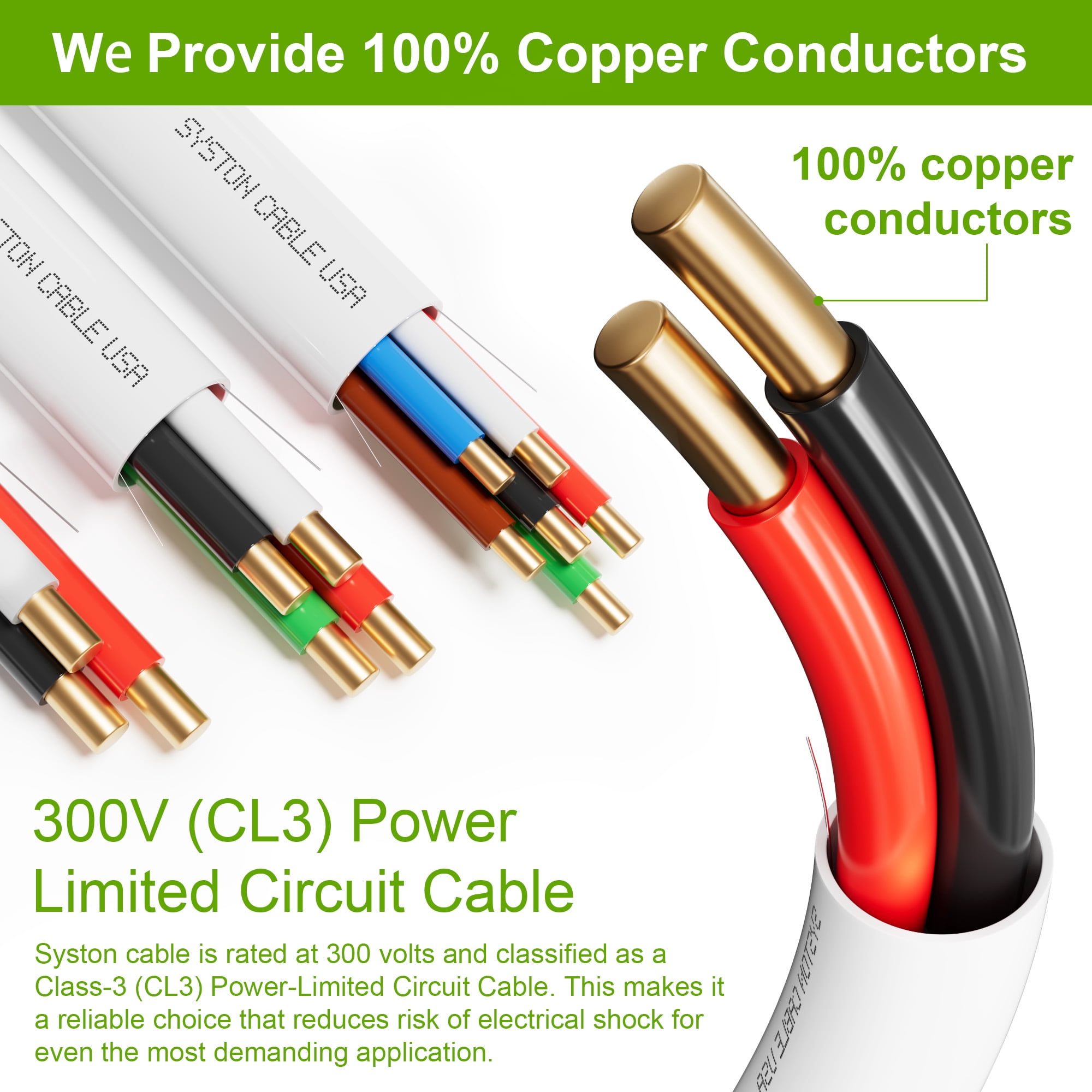 SYSTON 22/4 Fire Security Burglar Station Sound Alarm Control Cable Wire, Riser-Rated CMR/CL3R Unshielded Solid Copper UL/ETL, UV Resistant for Indoor/Outdoor Low Voltage Application Use - 50 FT