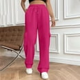 thumbnail image 2 of Tumotour Cargo Sweatpants For Women Casual Solid Color Loose Drawstring Elastic High Waist Multi Pockets Fleece Running Fitness Joggers Straight Leg Pants, 2 of 5