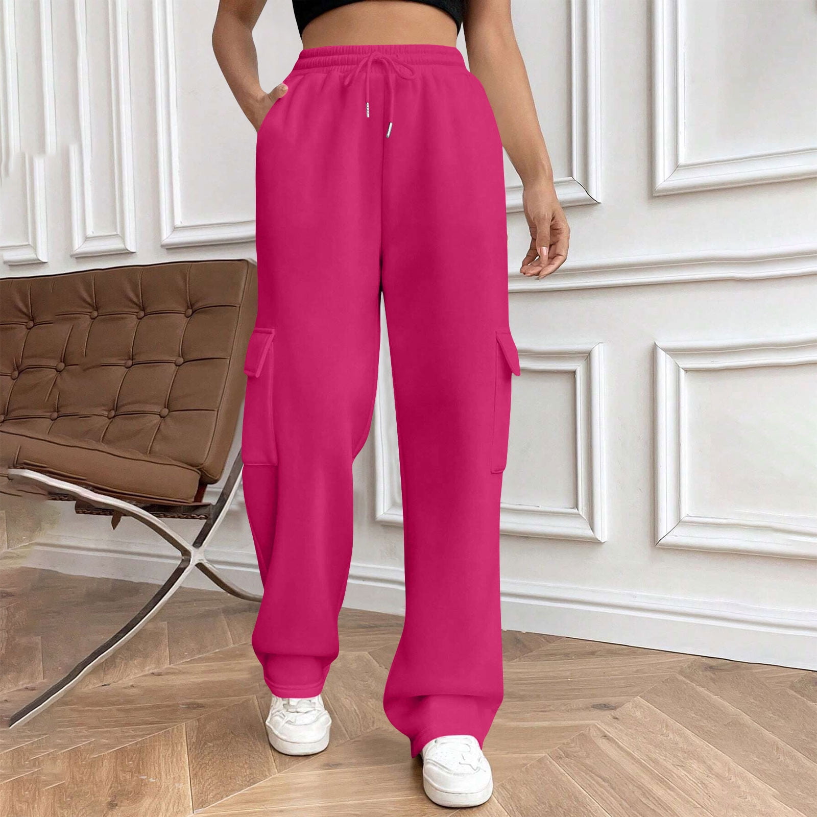 RXIRUCGD Womens Cargo Sweatpants Casual Baggy Fleece High Waisted