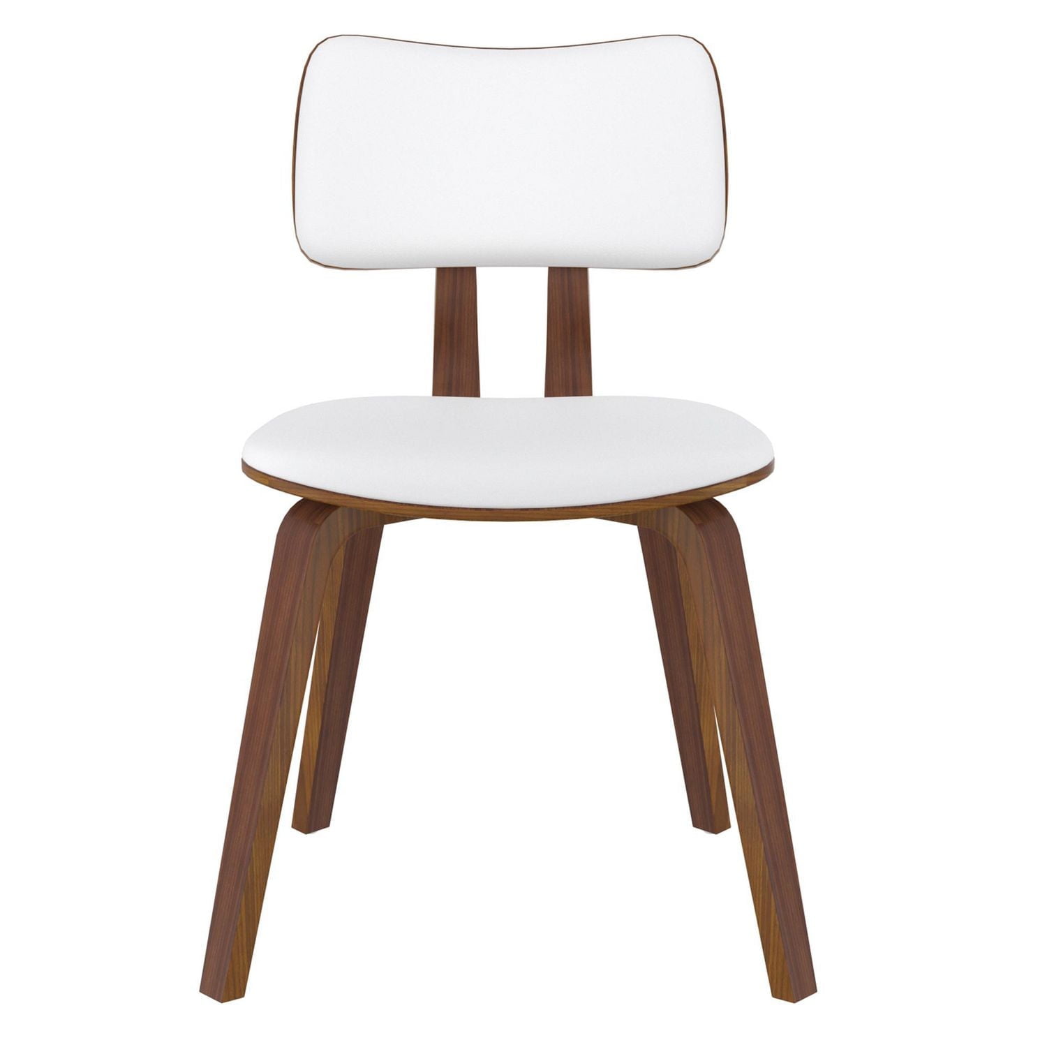 Mid-Century Modern Faux Leather and Wood Side Chair in White