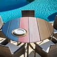 thumbnail image 6 of Blue Pink Brown Ombre Round Tablecloth, Fitted Table Cover with Elastic for 36"-44" Round Tables, Vintage Farmhouse Wooden Table Cloth Outdoor Indoor Dinning Party Waterproof Tablecloths, 6 of 7
