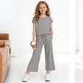 thumbnail image 5 of Iyufng Girls 2 Piece Outfits, Solid Color Short Sleeve Top and Pants Set, Summer Casual Loungewear Sets, 5 of 9