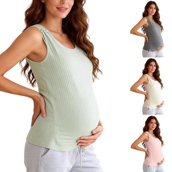 HVOBTTY Maternity's Sleeveless Tank Top Ribbed Knit Nursing with Built In Bra Comfortable Base Layer for Breastfeeding