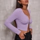 thumbnail image 4 of Sexy Crop Tops Cremallera Slim Fit O Cuello Camiseta de manga larga Tops Camiseta casual de color só Abanopi Morado/Grande, 4 of 7