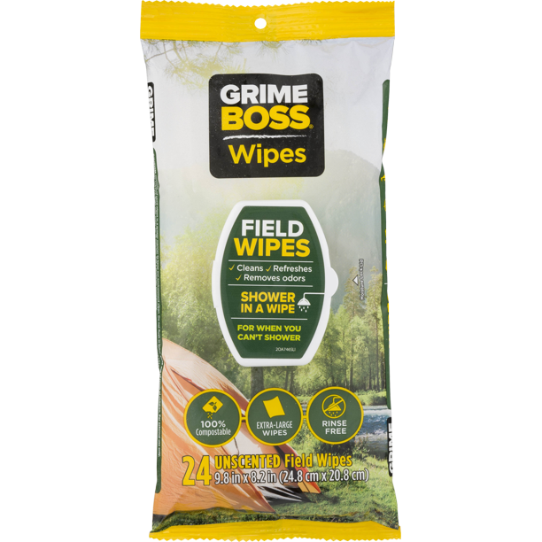 Grime Boss Field Shower Wipes, XL, 24ct