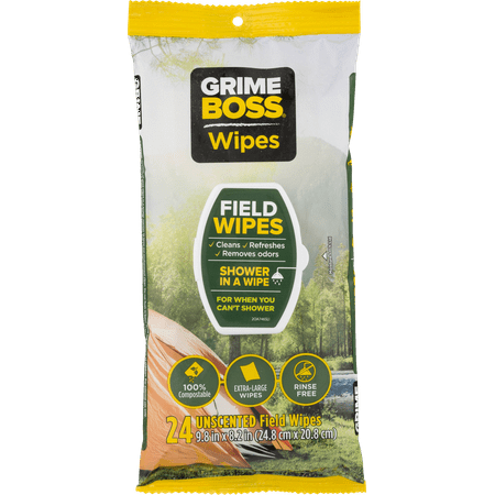 Grime Boss Field Shower Wipes, XL, 24ct
