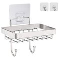 thumbnail image 1 of Soporte para jabonera para baño con gancho para esponja, soporte para jabón en barra para ducha montado en la pared, bandeja escurridora de jabón adhesiva, 1 of 8