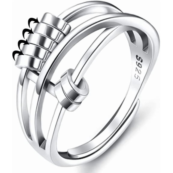 Sterling Silver Anti Anxiety Rings For Women Fidget Beads Spinner Band Open Adjustable Stacking Spinning Worry Stress Relief Ring with Beads Jewelry Farthers Day Gifts from Daughter