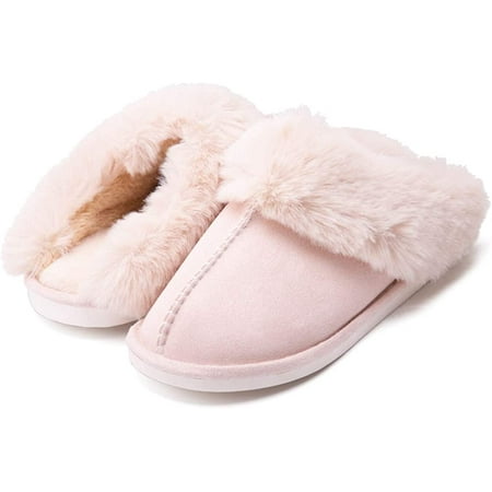 

PIKADINGNIS Womens Winter Warm Slipper Faux Fur Fluffy Slip-On House Slippers Suede Fur Lined/Anti-Skid Sole Indoor Outdoor