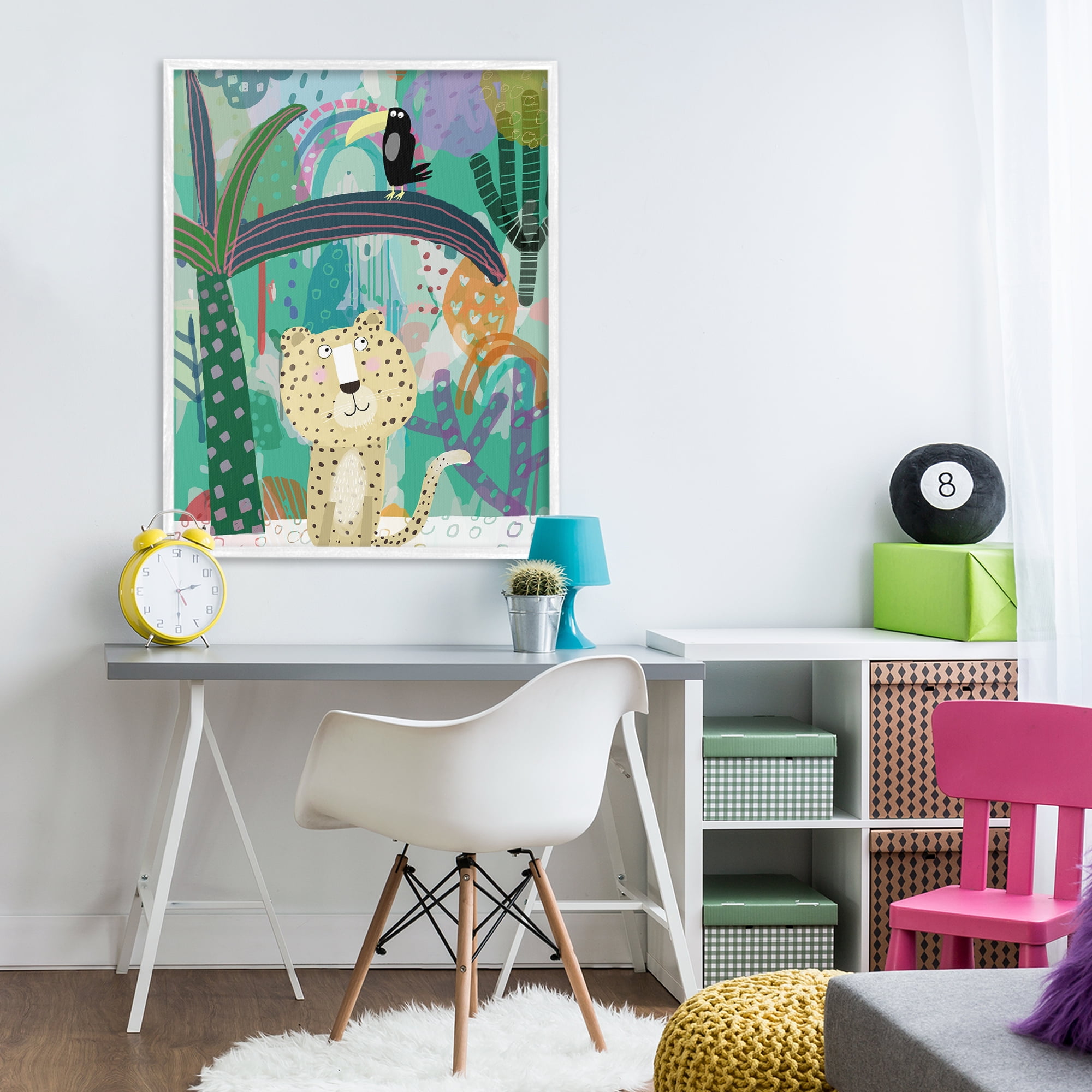 Jungle Cheetah & Toucan White Framed Giclee Art, design by Carla Daly
