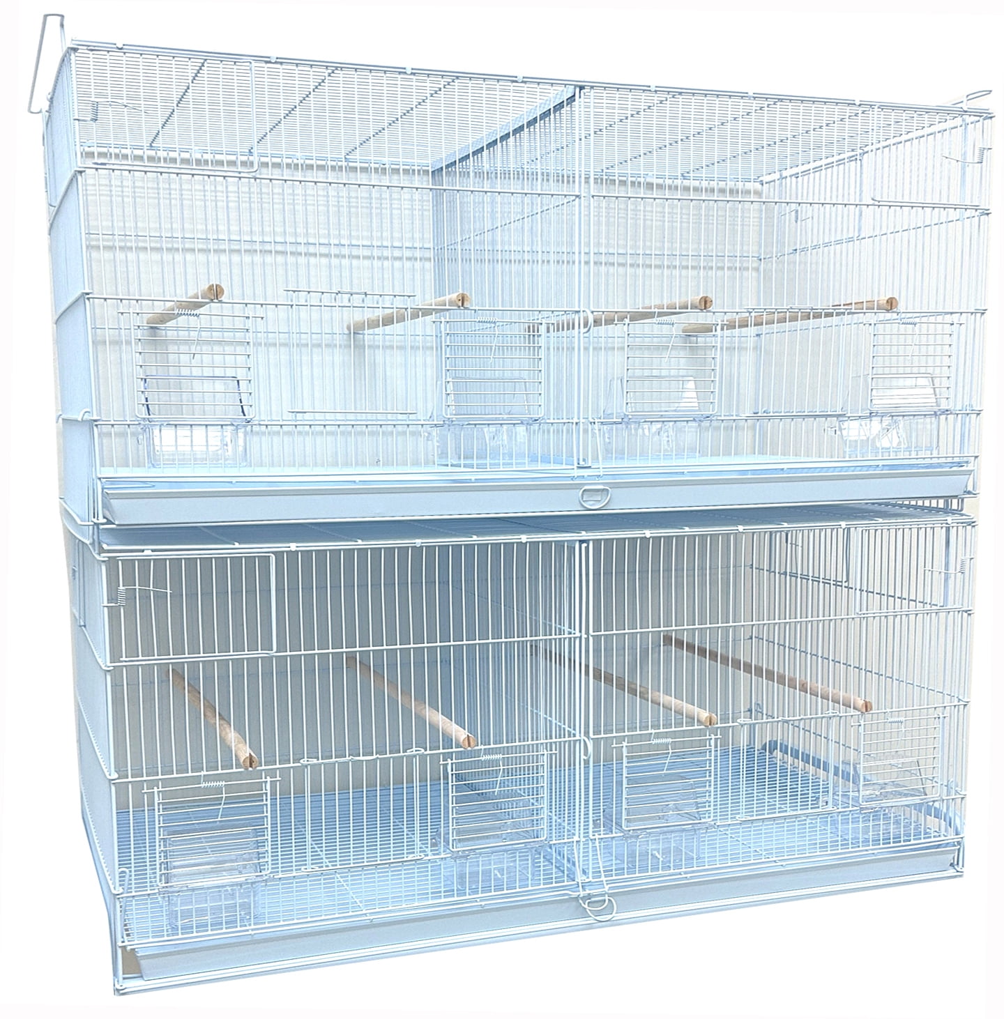 Lot of 2 X-LARGE 36" x 18" x 19"H Stack & Lock Double Breeding Breeder Flight Bird Parrot Cage Center Dividers Side Spring Lock Breeding Nest Box Doors With Removable Rolling Stand