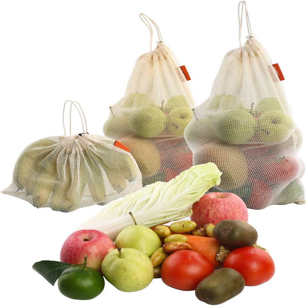 9 Pack Reusable Mesh Produce Bags in 100 Cotton Biodegradable Washable