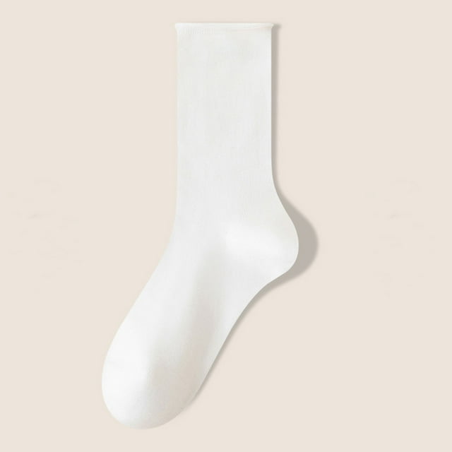 Extra Savings,Women's Mid-calf Socks, Solid Color, Comfortable Warm, Breathable Multicolor, For Daily Wear, Long-lasting, Seamless Toe, Machine Washable Trendy Everyday Look|Cotton,White
