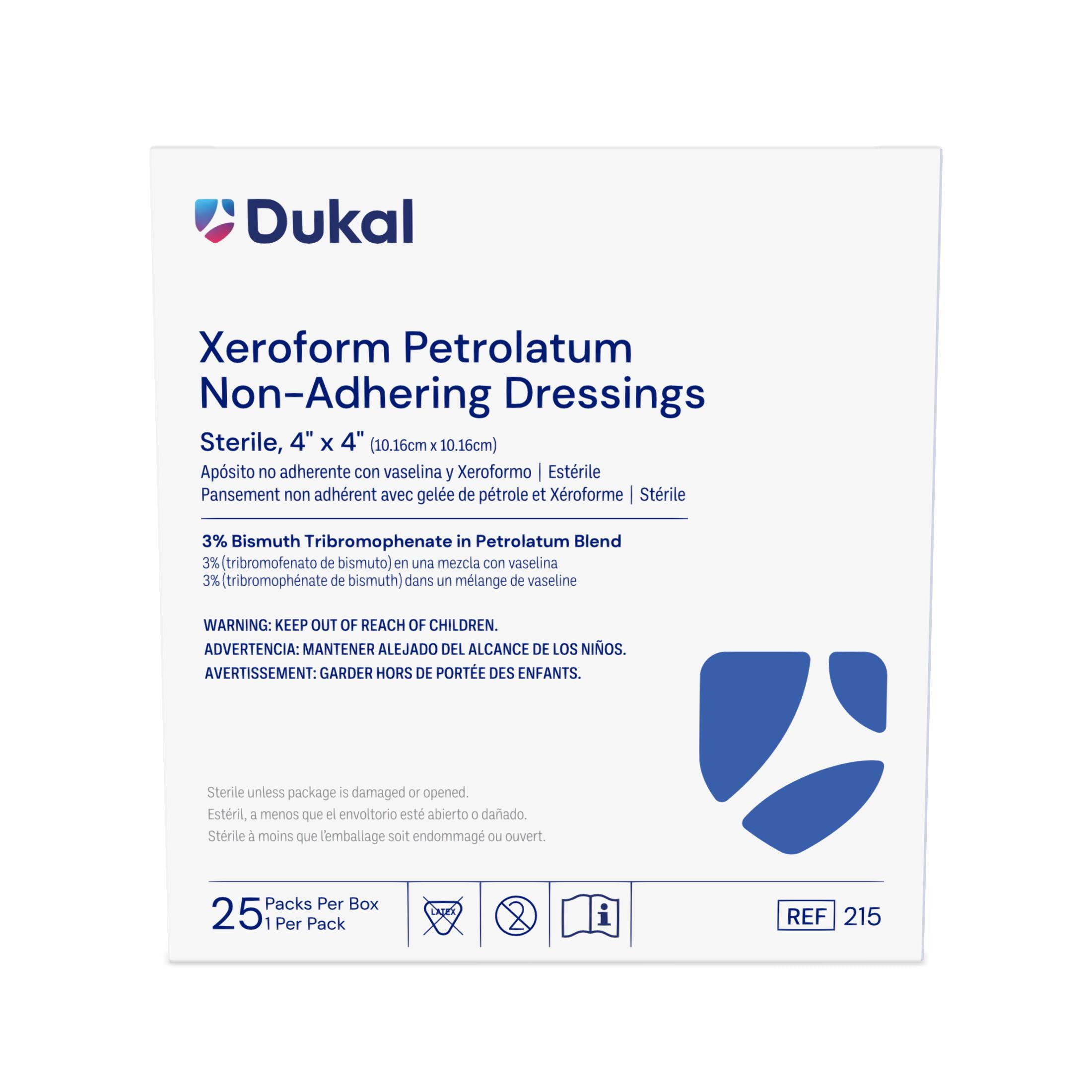Dukal Xeroform Petrolatum Dressings, 4" x 4", Box of 25 | Non-Adherent & Soothing Wound Care