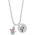 thumbnail image 1 of Delight Jewelry Silvertone Snowman with Red Scarf Silvertone Script Initial Disc - P - Charm Necklace, 20"+3", 1 of 4