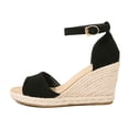 thumbnail image 4 of Bibifish Womens Espadrille Wedge Sandals Open Toe Suede Ankle Buckle Jute Woven Wedge Platform Sandals Boho Style Summer Sandals, 4 of 4