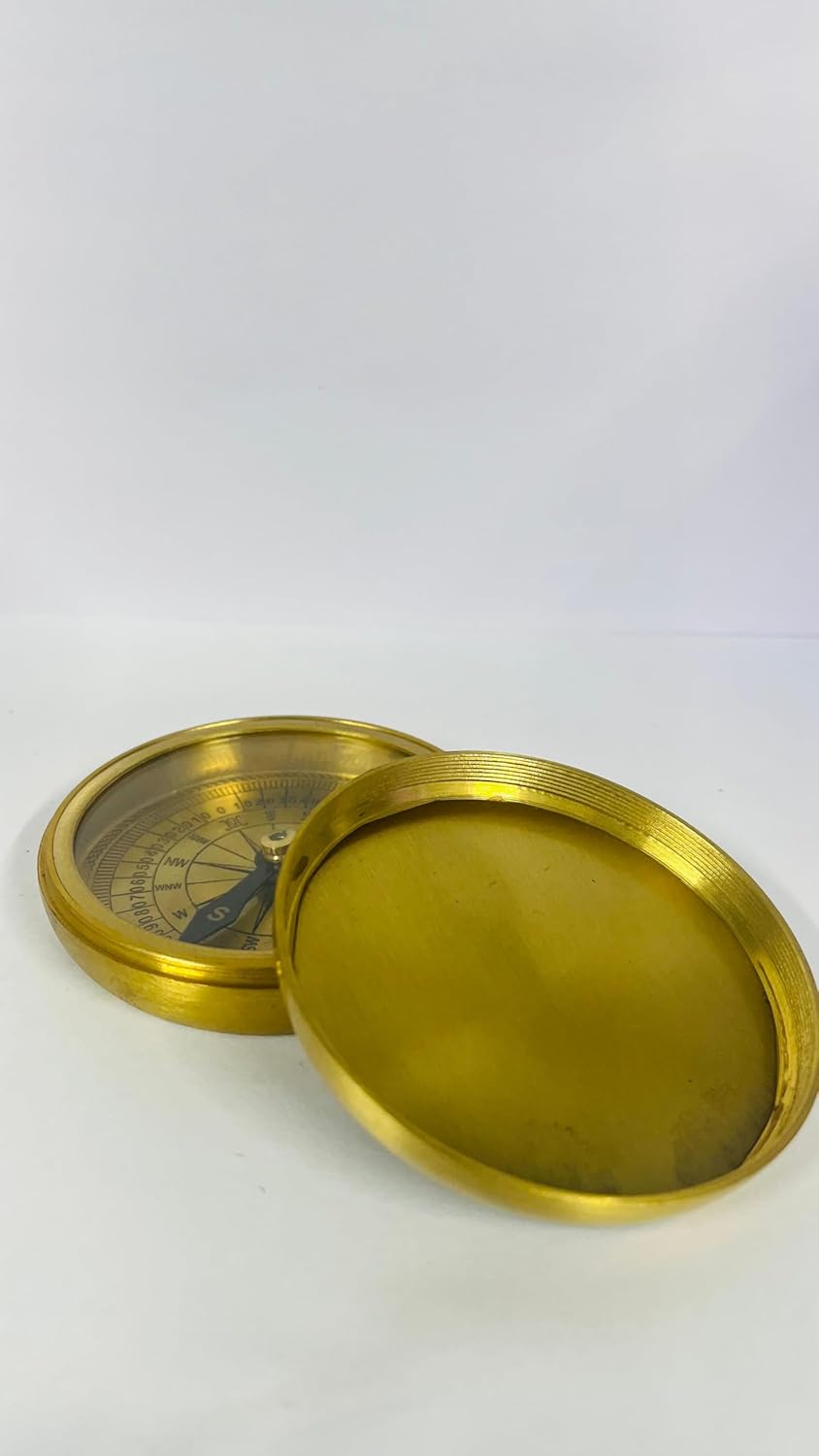 Brass Navigation Compass with Degree Markings, Vintage Style Directional Guide, Gold