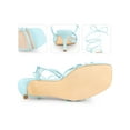 thumbnail image 2 of BLISSFUL STEP Women's Heels Knot Lace Up Strappy Square Toe Kitten Heel Sandals  Light Blue 6, 2 of 5